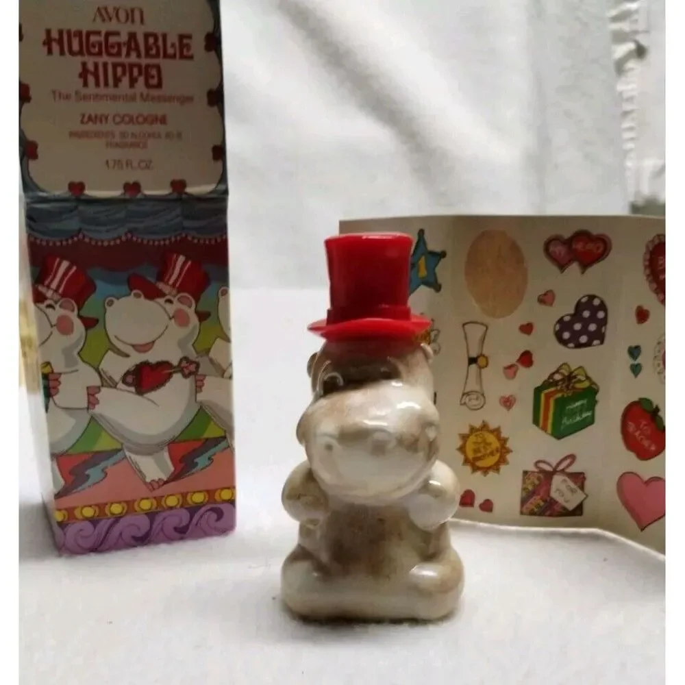 Vintage AVON Huggable‎ Hippo Light Musk after Shave 1.75 oz. With Stickers & Box